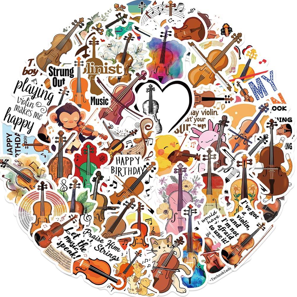 50Pcs Violin Stickers Musical Instrument Waterproof Vinyl Decals | Peel and Stick waterproof sun-proof removable Reusable for Water Bottles Laptop Mobile Phone Skateboard Guitar Decoration