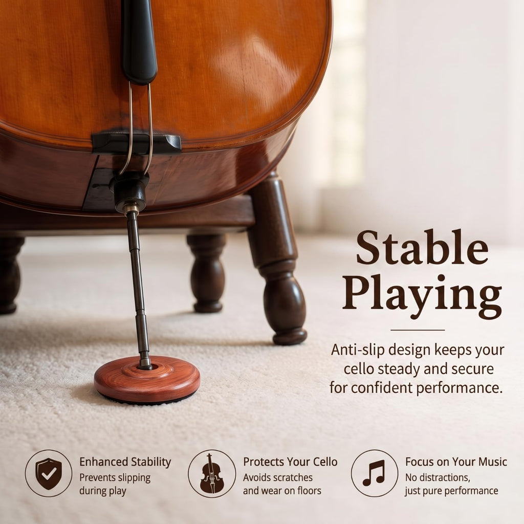 Nuanchu 4 Piece Cello Rock Stop with Strap Non Slip Endpin Anchor Set with Floor Mat, Rubber Tip Protectors for Cello Practice and Performance(Black,Plastic,)