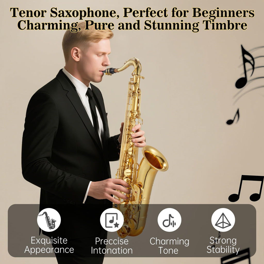 Garvee Alto Saxophone Copper Body Electroplated Gold Finish Beginner Friendly Music Instrument for Students and School Band Practice