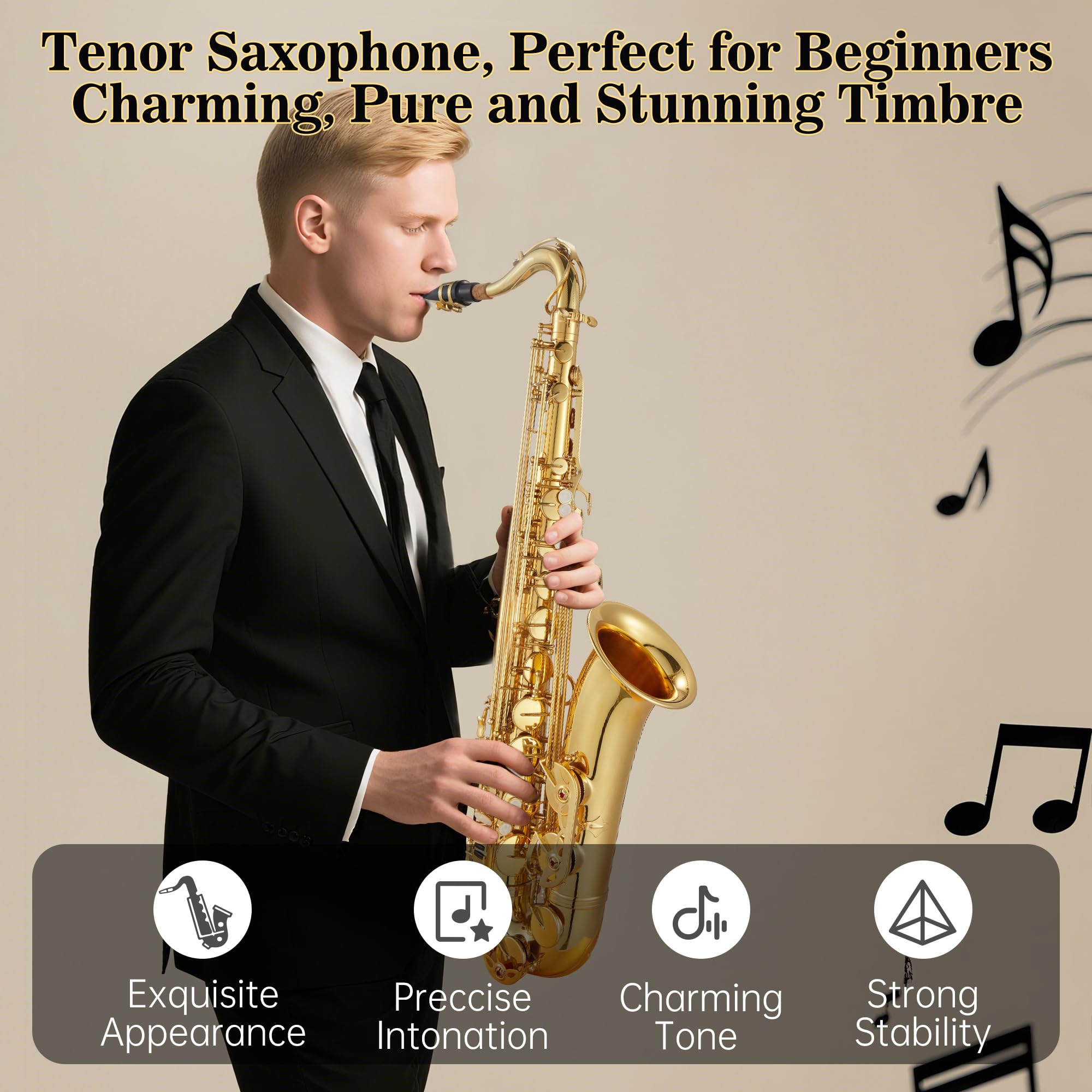Garvee Alto Saxophone Copper Body Electroplated Gold Finish Beginner Friendly Music Instrument for Students and School Band Practice