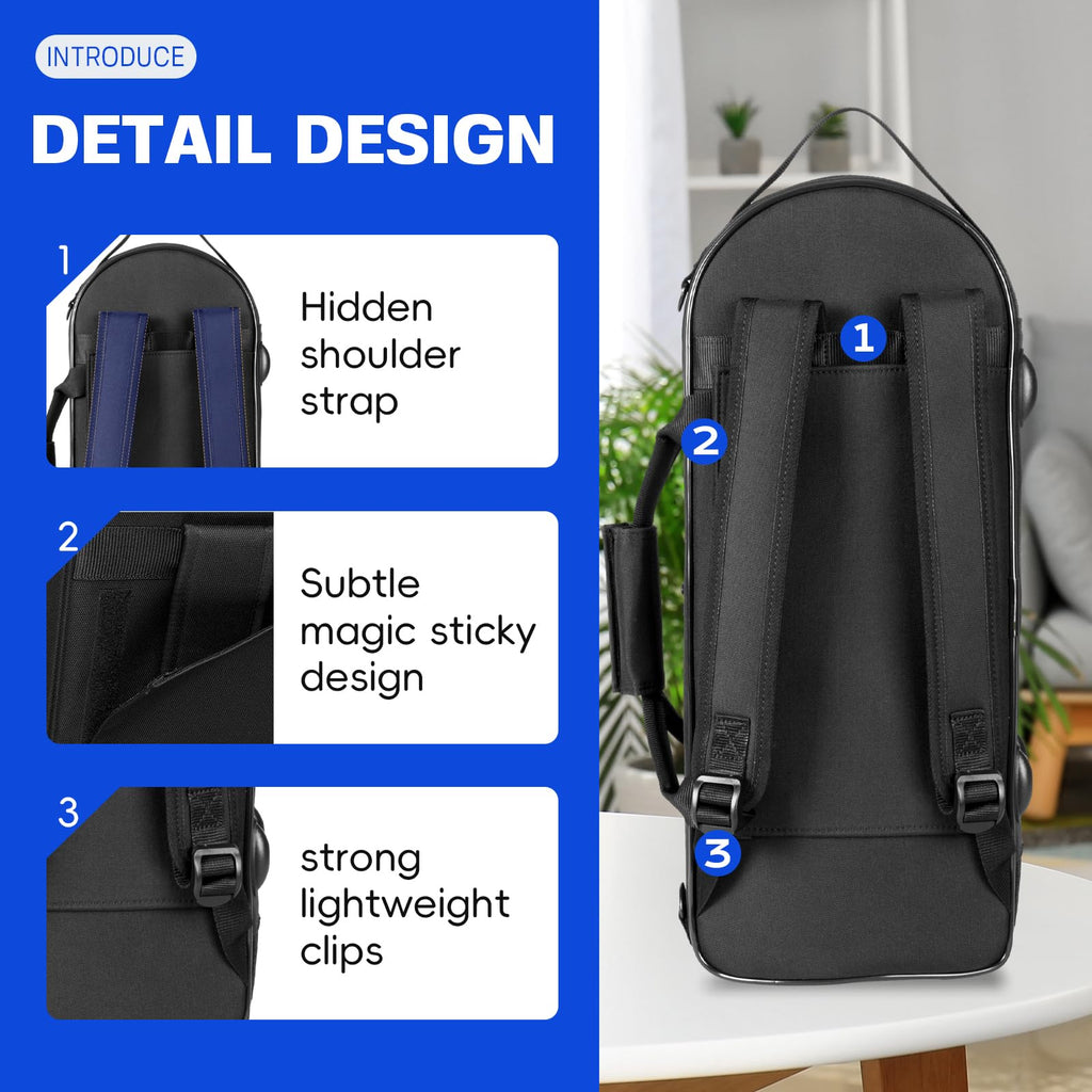 Lightweight Trumpet Case, Soft Gig Bag Backpack;(BGD-TRUMPET-CON) | Lightweight 600D nylon trumpet case with built-in backpack straps, EPS foam protection, velvet lining, storage pocket.