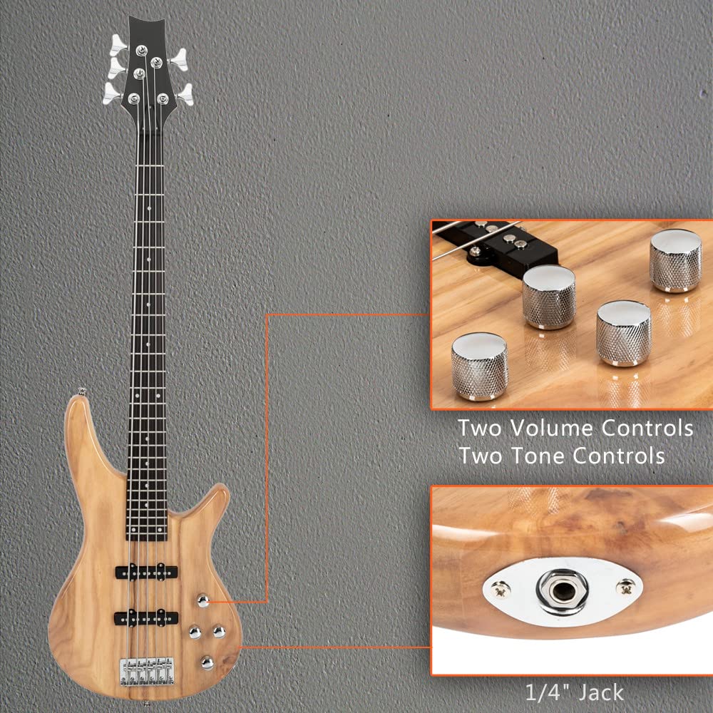 Ktaxon Electric Bass Guitar 4 String Bass Guitar with 20 Watt Amplifier, PJ Type Pickup, Naturally air-dried Maple Neck, Rosewood Fretboard, Basswood Body(Black)