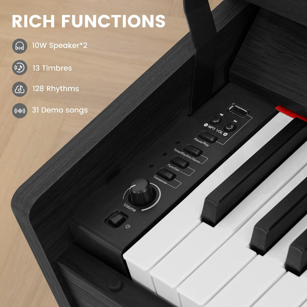 88-Key Weighted Piano Keyboard, Hammer Action Digital Piano with Speakers, Wooden Electric Piano with bench, Triple Pedal, Headphone, cover, Supports MIDI Connecting (Brown)