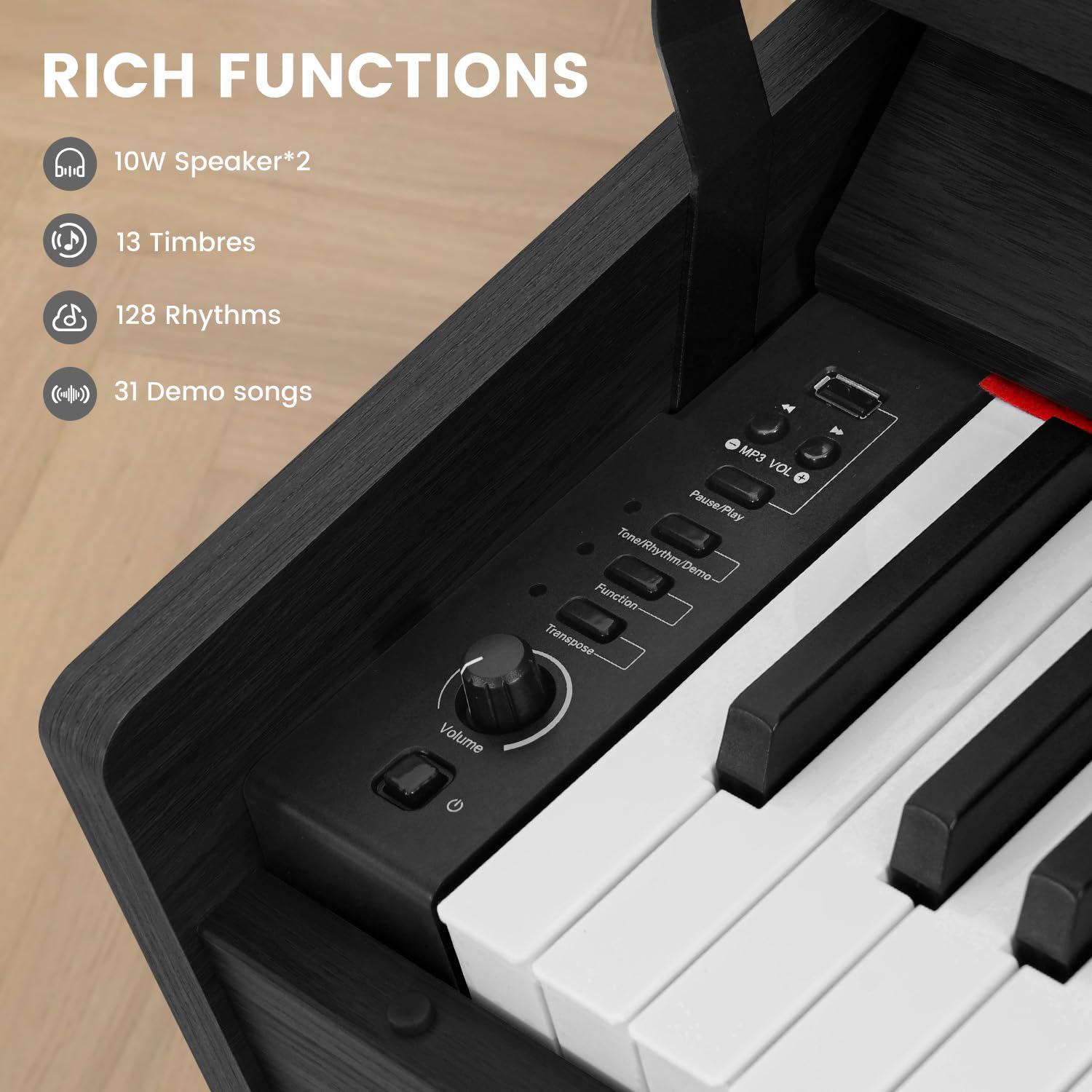 88-Key Weighted Piano Keyboard, Hammer Action Digital Piano with Speakers, Wooden Electric Piano with bench, Triple Pedal, Headphone, cover, Supports MIDI Connecting (Brown)