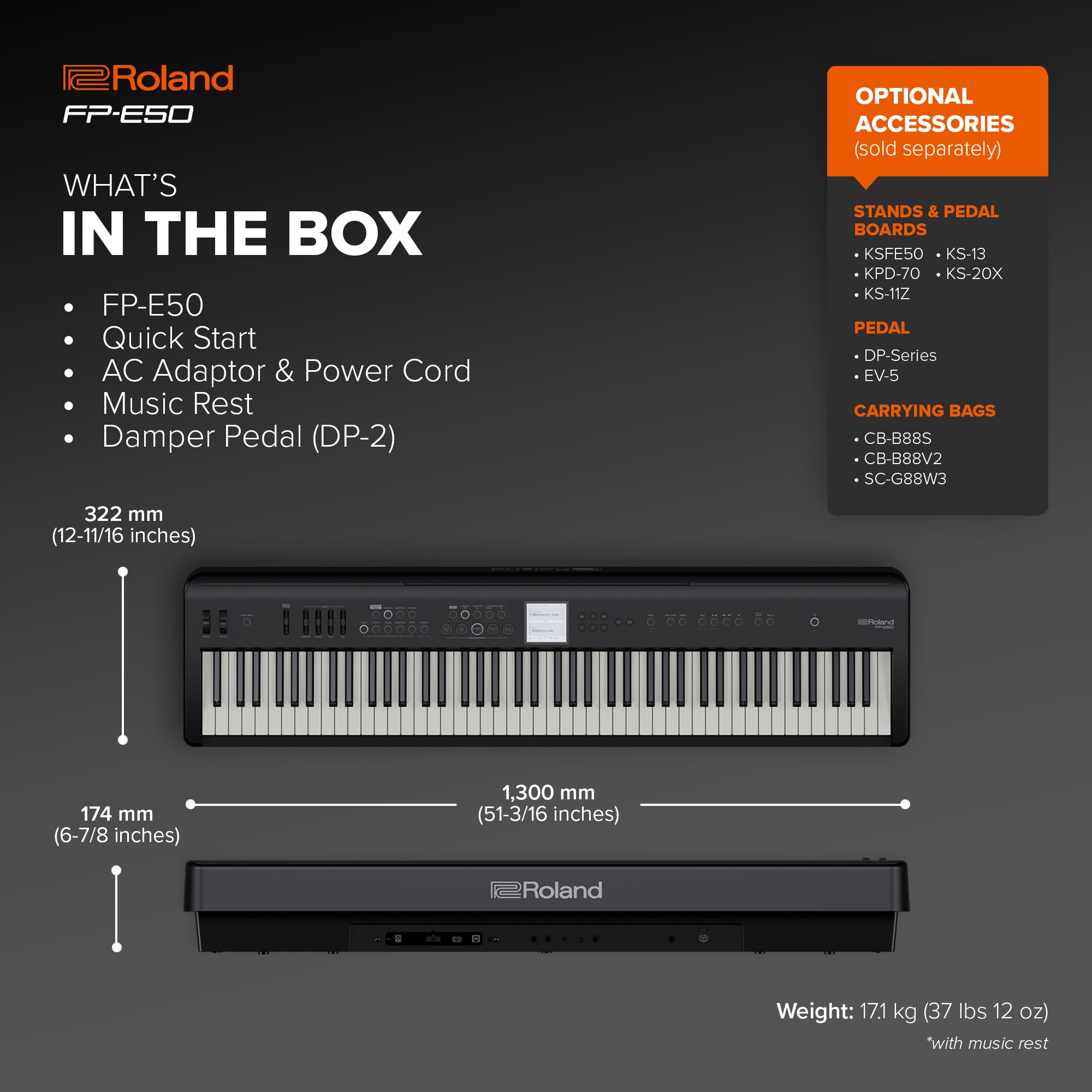 Roland FP-E50 Digital Piano | Premium Piano with Expandable Sound Library | 88-Note Hammer-Action Keyboard | Professional Auto-Accompaniment | Mic Input with Vocal Harmony FX | Bluetooth/MIDI Support