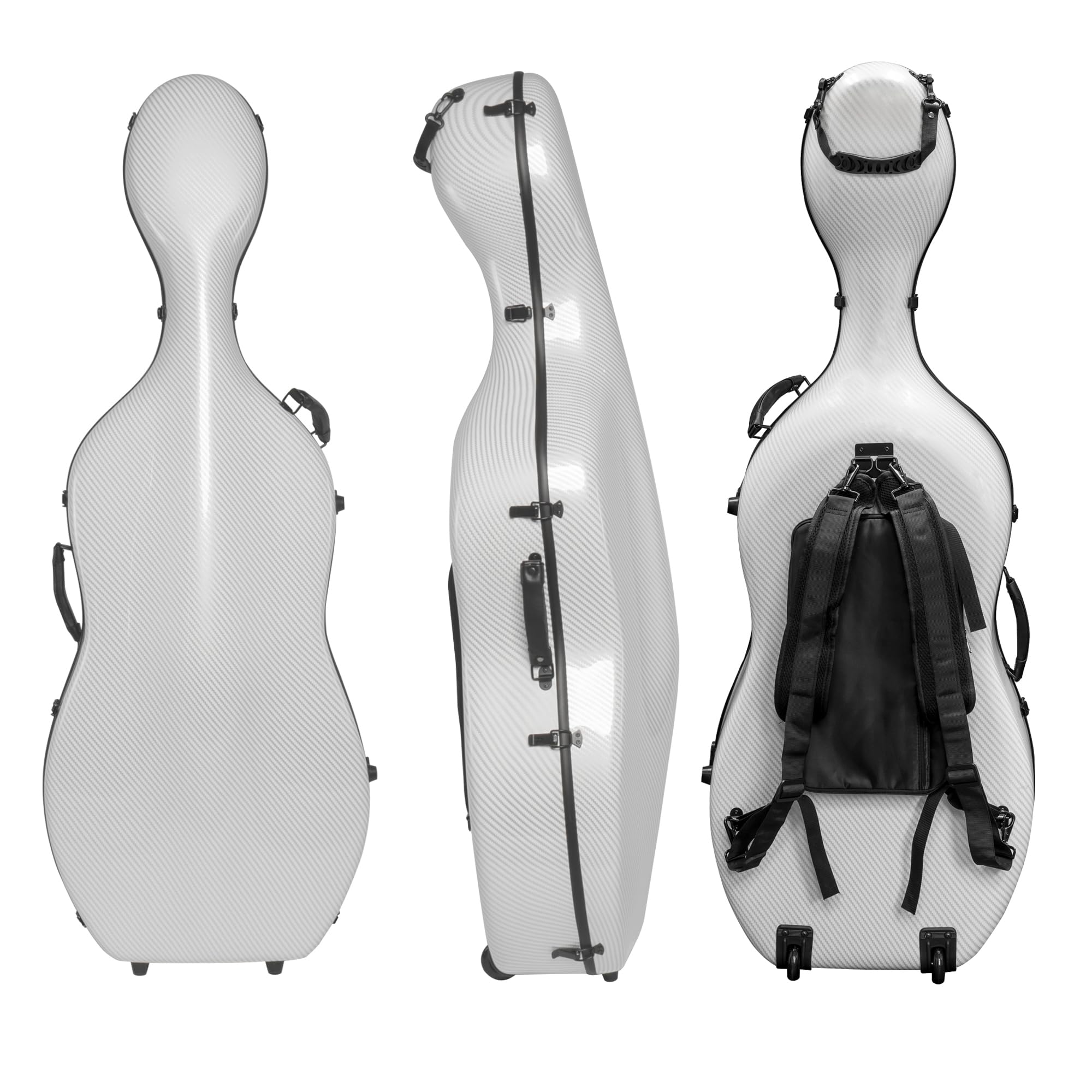 MI&VI Forte Series Hard Cello Case (Full Size) with Wheels — Polycarbonate Tough Shell Case for 4/4 Sized Cellos (White)