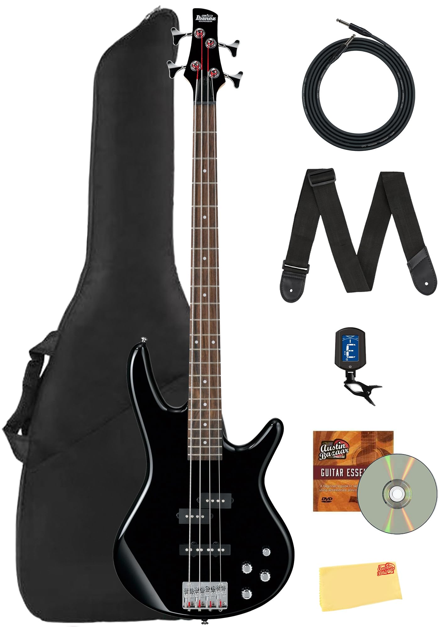 Ibanez GSR205B SR Gio 5-String Bass Guitar - Walnut Flat Bundle with Gig Bag, Tuner, Strap, Cable, Austin Bazaar Instructional DVD, and Polishing Cloth