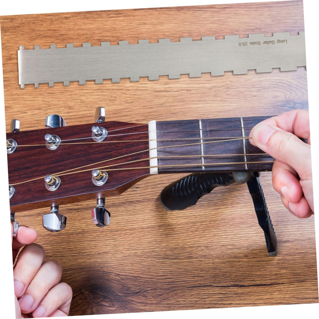 Beaupretty 2Sets Guitar Measuring Ruler Fretboard Tool String Action Gauge Height Ruler for Electric Guitars Includes Fret Rocker Cleaning Cloth