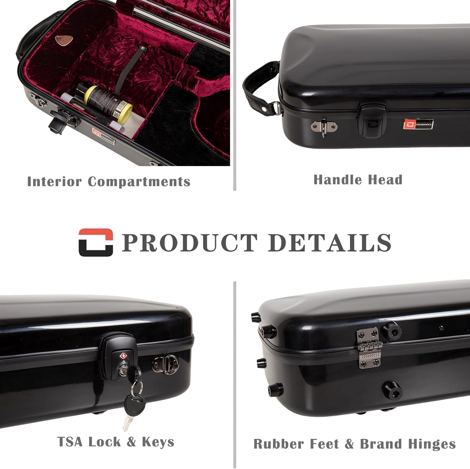 Crossrock Fiberglass Double Violin Case fits Two 4/4 Full-Size Violins- Includes TSA lock, Protective Blanket, Hygrometer, Removable Shoulder Straps- Milky White (CRF2020DVMW)