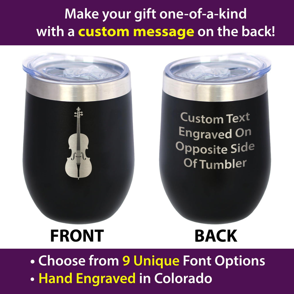 Bevvee Cello - Wine Tumbler Cup with Sliding Lid - Stainless Steel Insulated Mug - Orchestra Gifts for Cellists - Teal