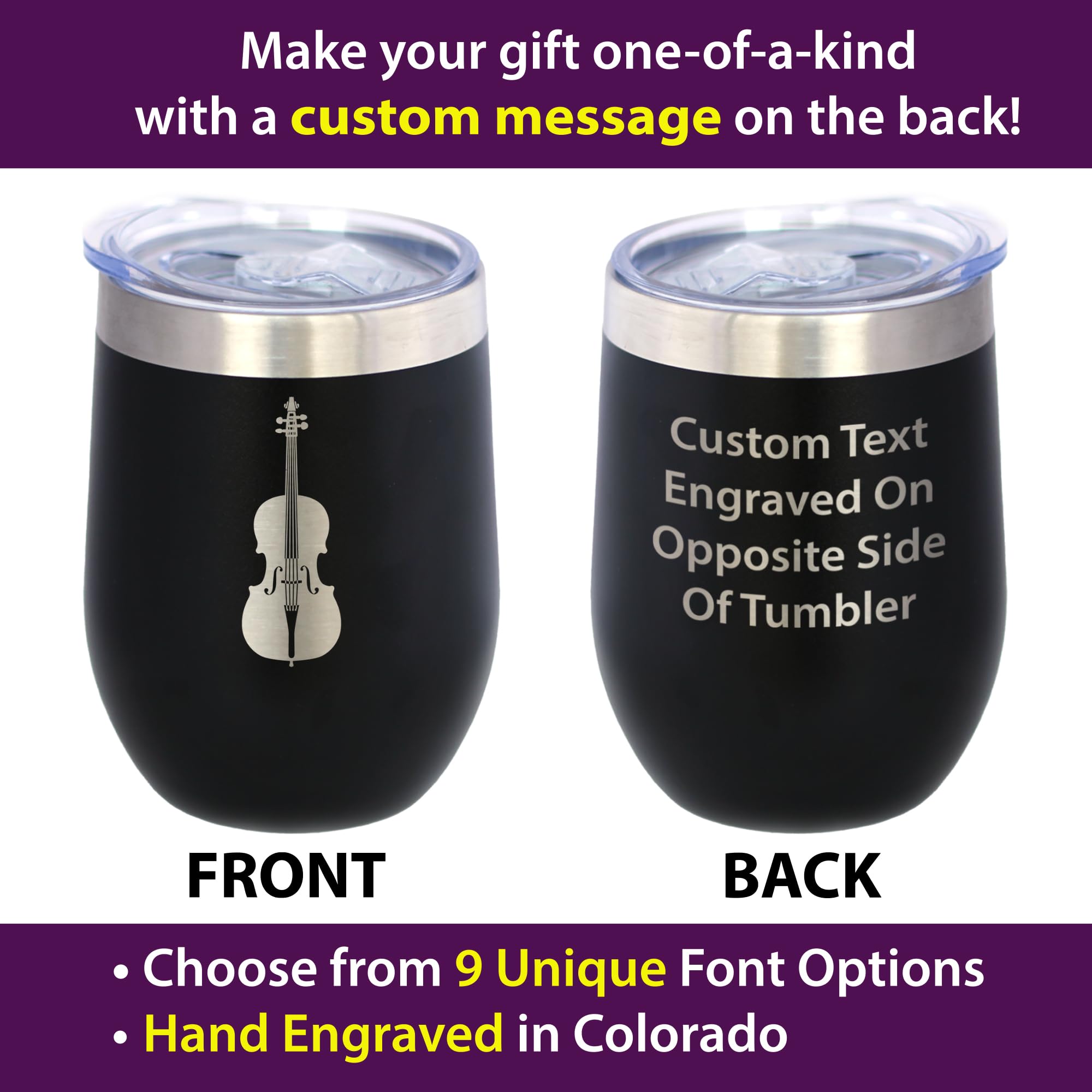 Bevvee Cello - Wine Tumbler Cup with Sliding Lid - Stainless Steel Insulated Mug - Orchestra Gifts for Cellists - Teal