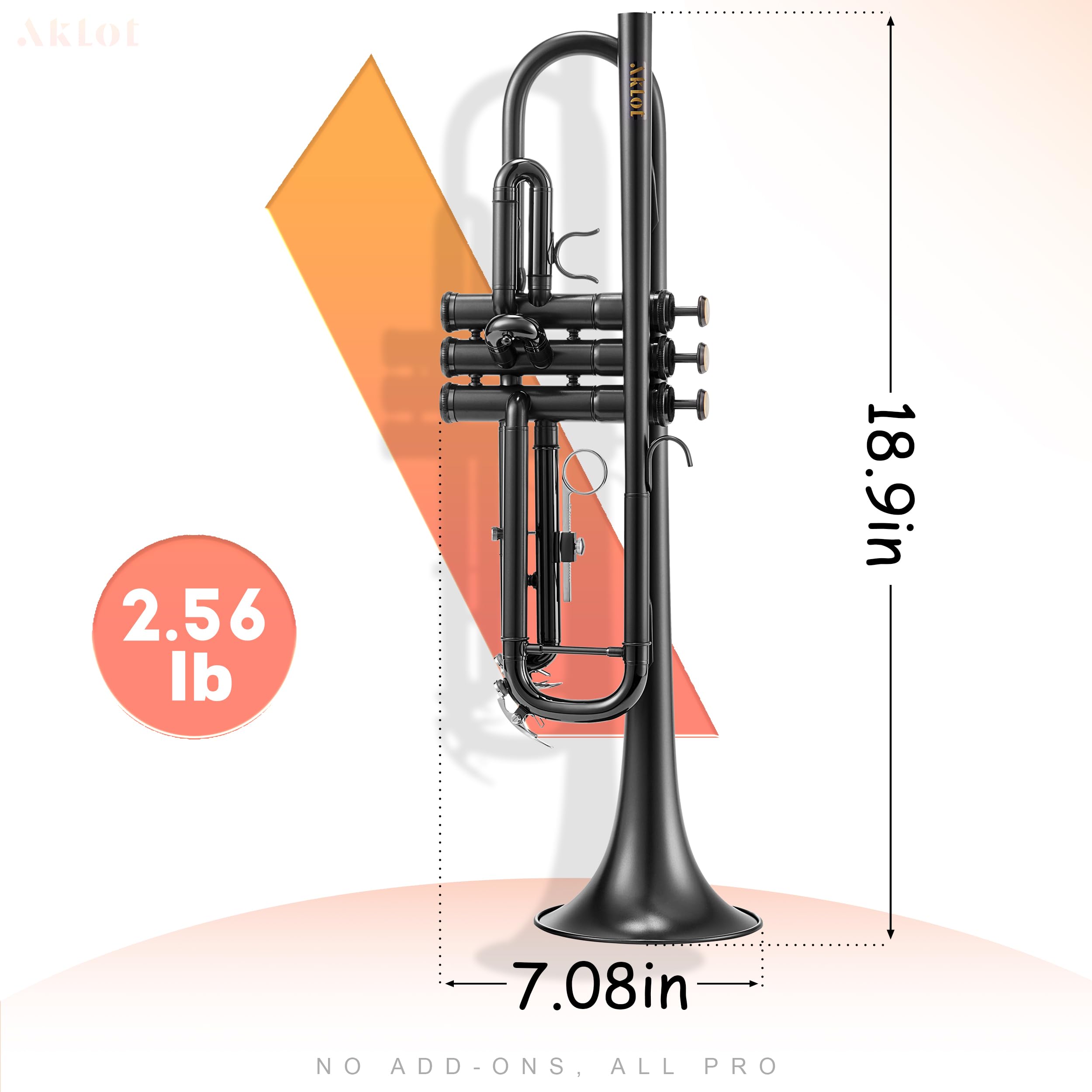 AKLOT Hand-Hammered Bell Bb Trumpet: Smooth Valve Action, Clear-Lacquered Brass Body, Standard Trumpet Beginner Set with Leather Case, Lesson Book, Trumpet Mute, Mouthpiece, Cleaning Kit (SNR-BrzSF)