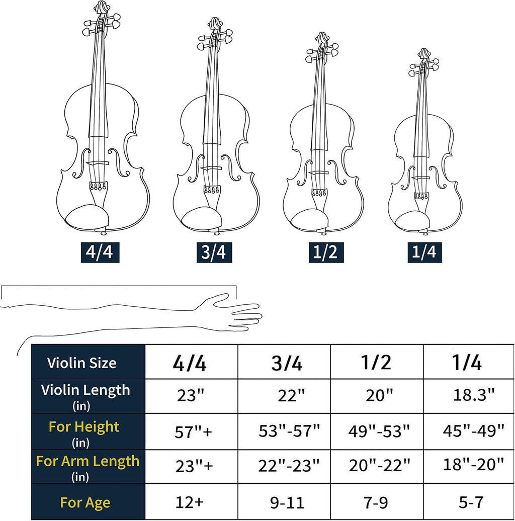 Mendini by Cecilio Violin 4/4 Full Size Kit For Beginners - Hand Carved Acoustic Violins Set - Fiddle Solid Wood Kit with Hard Case, Bow, Rosin, Shoulder Rest, Bridge and Extra Strings (Black)
