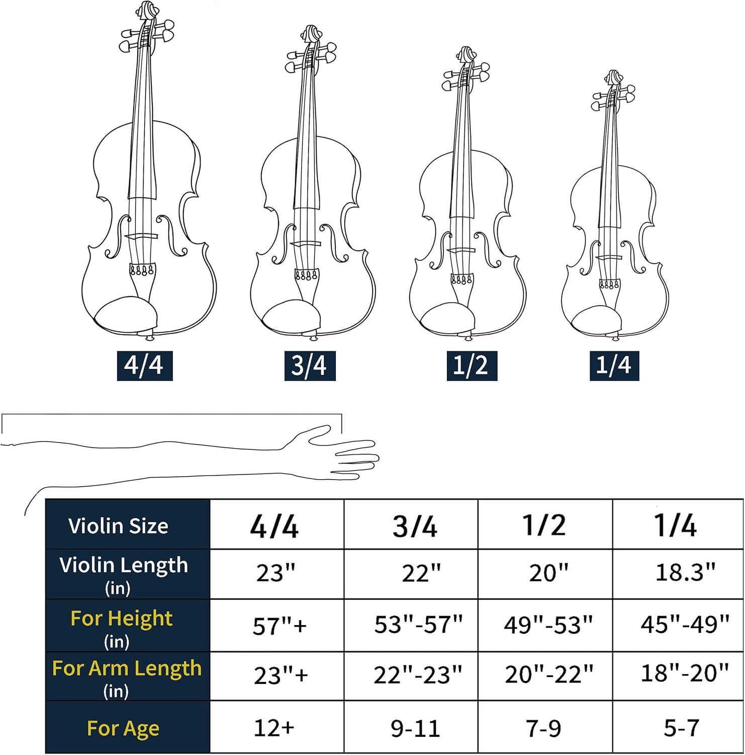 Mendini by Cecilio Violin 4/4 Full Size Kit For Beginners - Hand Carved Acoustic Violins Set - Fiddle Solid Wood Kit with Hard Case, Bow, Rosin, Shoulder Rest, Bridge and Extra Strings (Black)