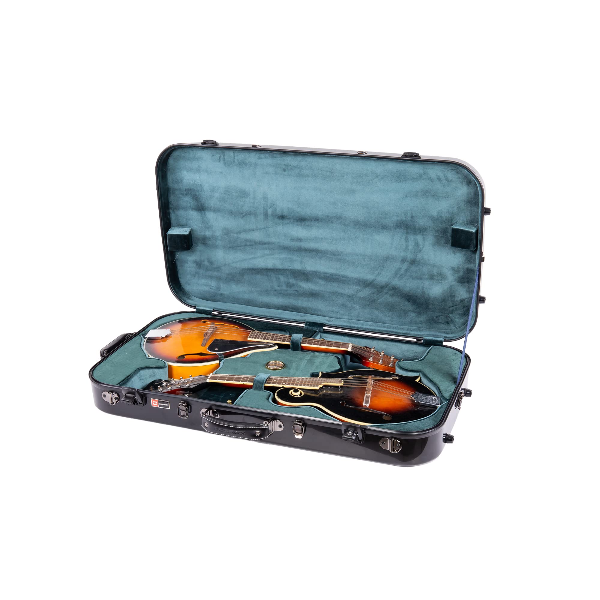 Crossrock Fiberglass Double Case for Mandolin & 4/4 Violin – Fits A & F-Style | Black Gloss Finish, TSA Lock, Backpack Straps, Accessory Storage – Pro Tour Series