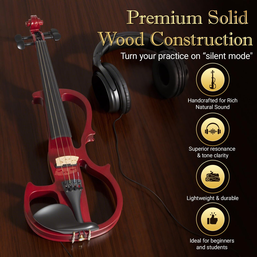 Cobalt Blue Silent Electric Violin 4/4 Full Size, Acoustic-Electric Violin for Beginners & Students, Quiet Practice with Headphones, High-Fidelity Pickup, Complete Starter Kit