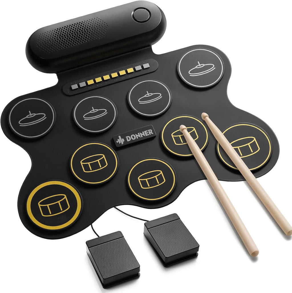 Donner Electric Drum Set for Beginners, 9 Pads Electronic Drum Kit with Built-in Speaker, Roll Up Digital Drum Pad for Kids with Recording, Gift for Holiday, Christmas and Birthday, DED-20Q