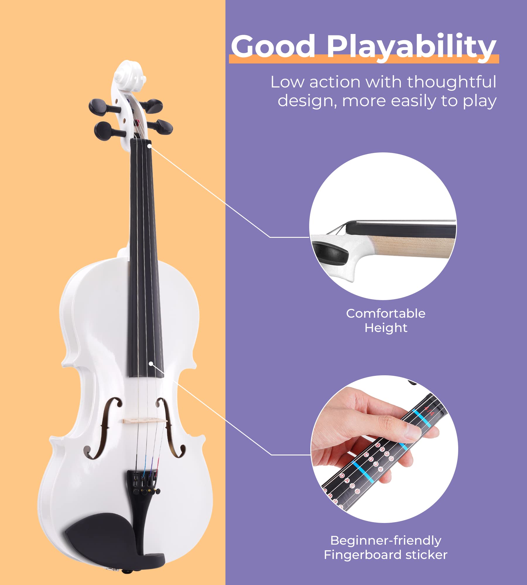Vangoa 4/4 Full Size Beginner Violin Set, Acoustic Violin for Adults, Teens and Children over 11, Violin Beginner Set (with Hard Case, Rosin, Shoulder Rest, Bow, Spare Strings, Mutes and Black Set)