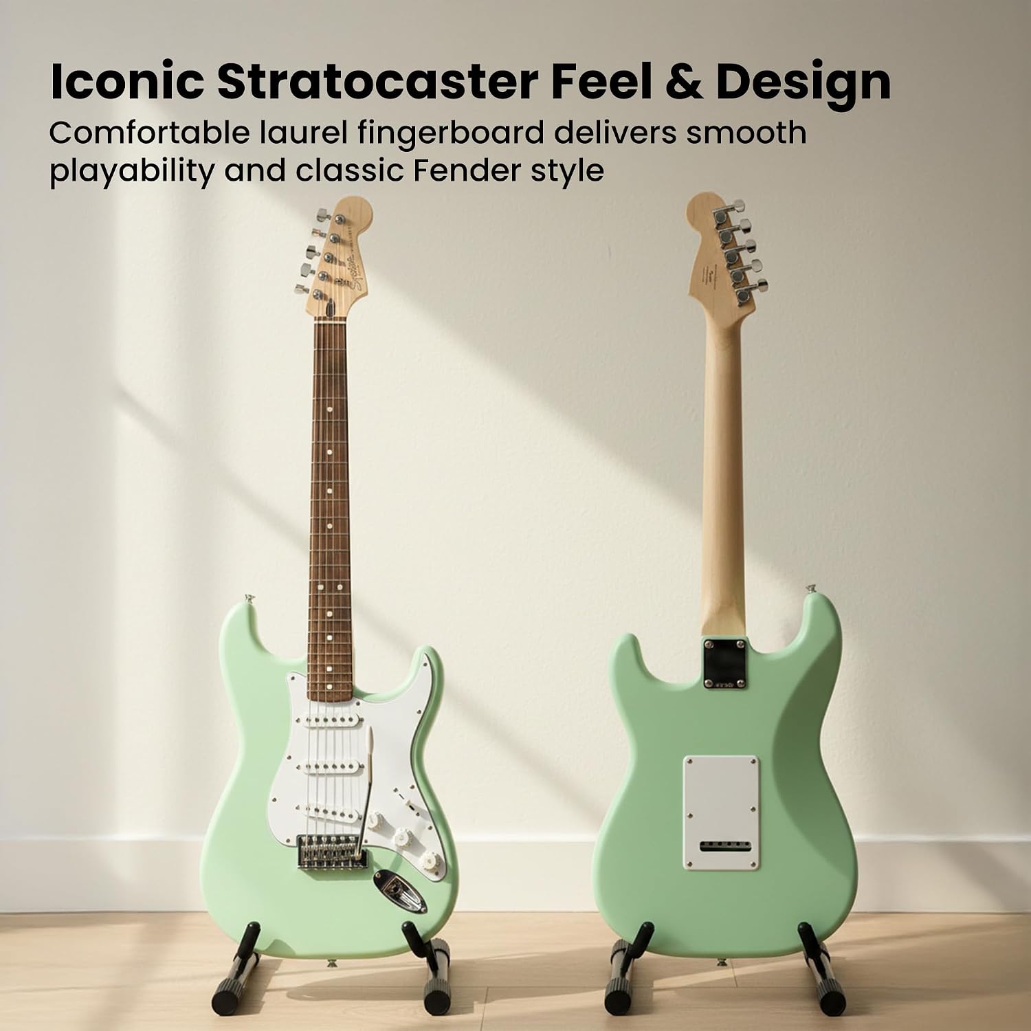 Fender Squier Stratocaster Electric Guitar - Surf Green Bundle with Fender Frontman 10G Amplifier, Gig Bag, Cable, Strap, Picks, and Austin Bazaar Instructional Video