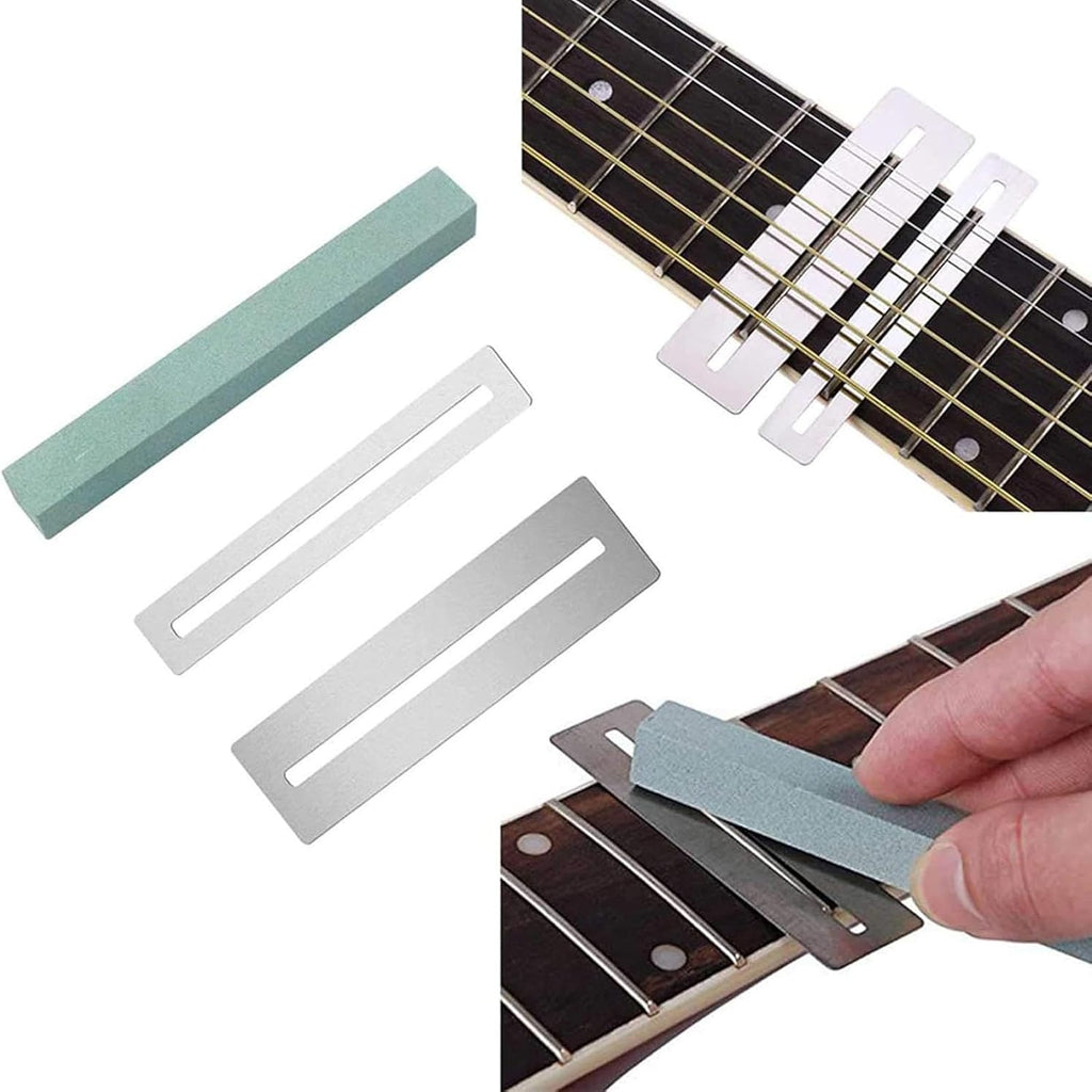 LiebeWH 17 Pcs Guitar Setup Kit Stainless Steel Luthier Tools with Pouch | Bass Guitar Maintenance, Neck Relief Gauge, String Action Ruler, Feeler Gauge, Fingerboard Guards, T Gauges, Polishing Stone