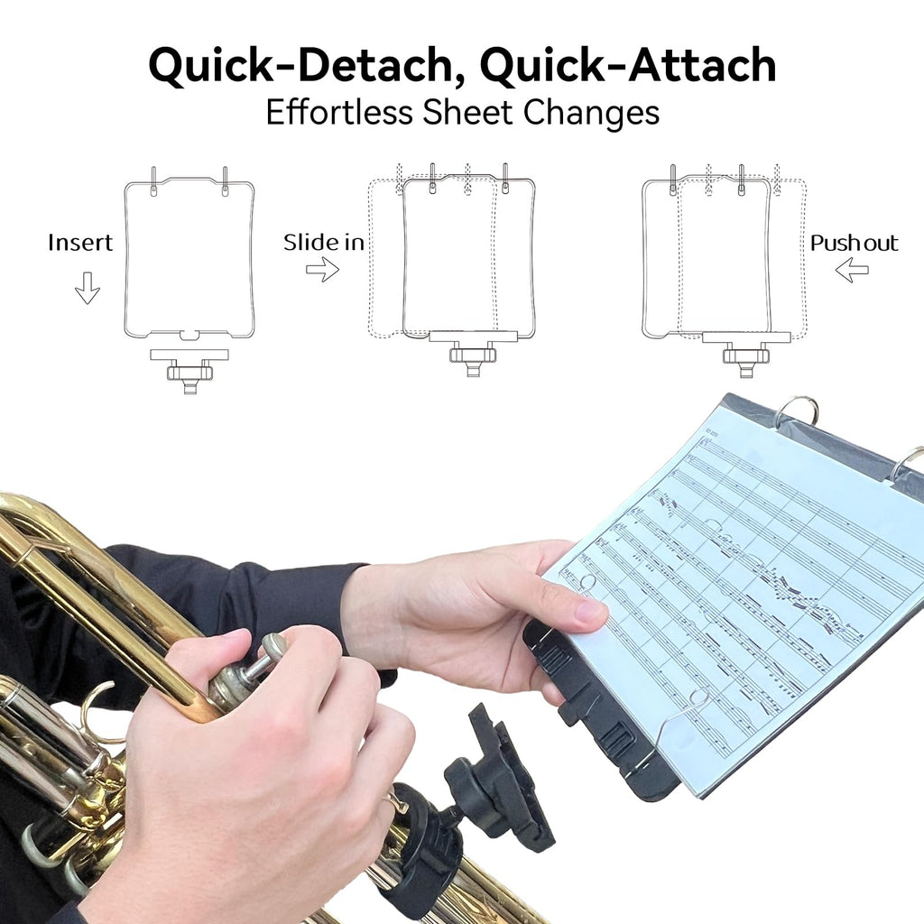 Trumpet Lyre TC10, Adjustable Marching Band Lyre for Trumpet with Flip Folder, Includes 10 Refill Sleeves