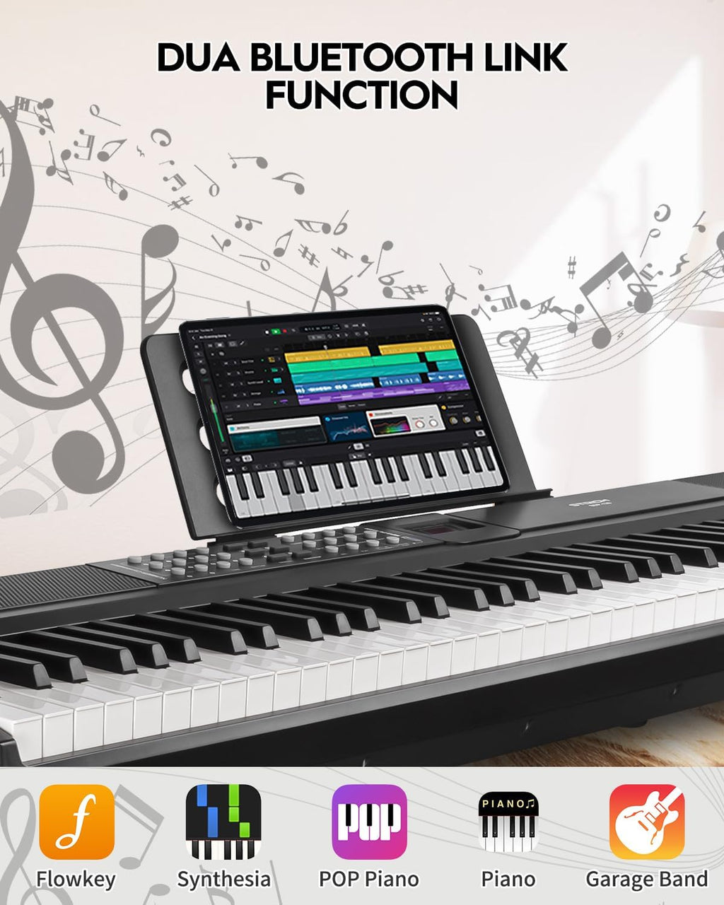 STRICH 88 Keys Weighted Keyboard with Sustain Pedal, Hammer-Action Digital Piano, 2x15W Built-In Speakers, Full-size Electric Piano Keyboard Supports USB-MIDI/Wireless Connect, White, SDP-120