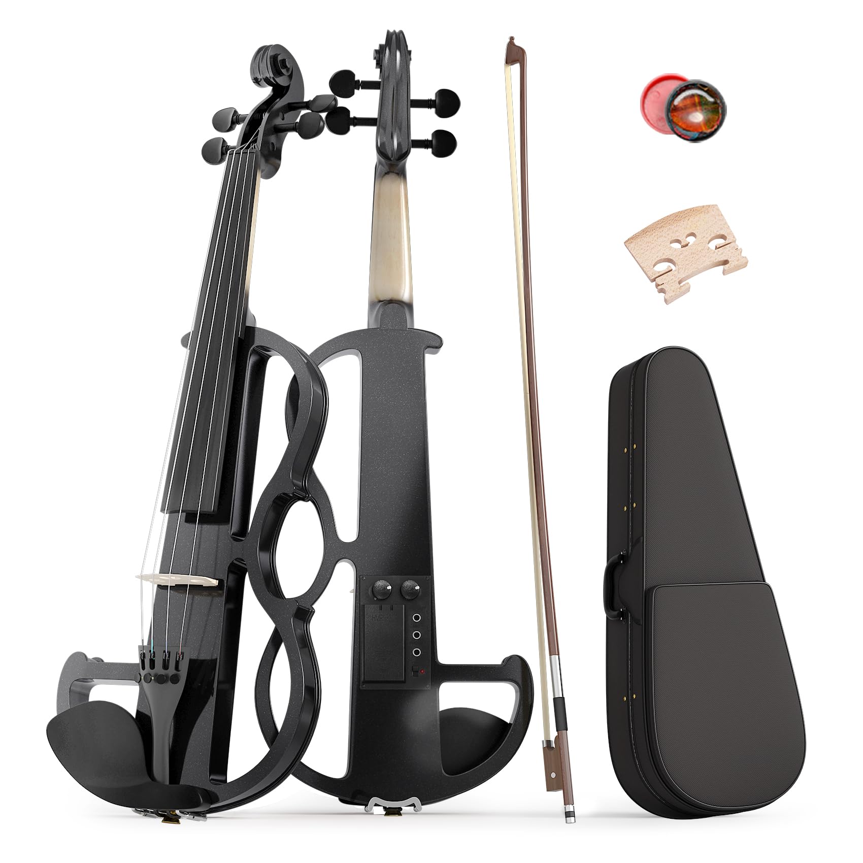 Electric Violin 4/4 Kit, Electric Violin 4/4 Full Size for Adults, Students, Beginner Violins, Full Size Violins Set with Case, Bow, Rosin and Headphones, Black