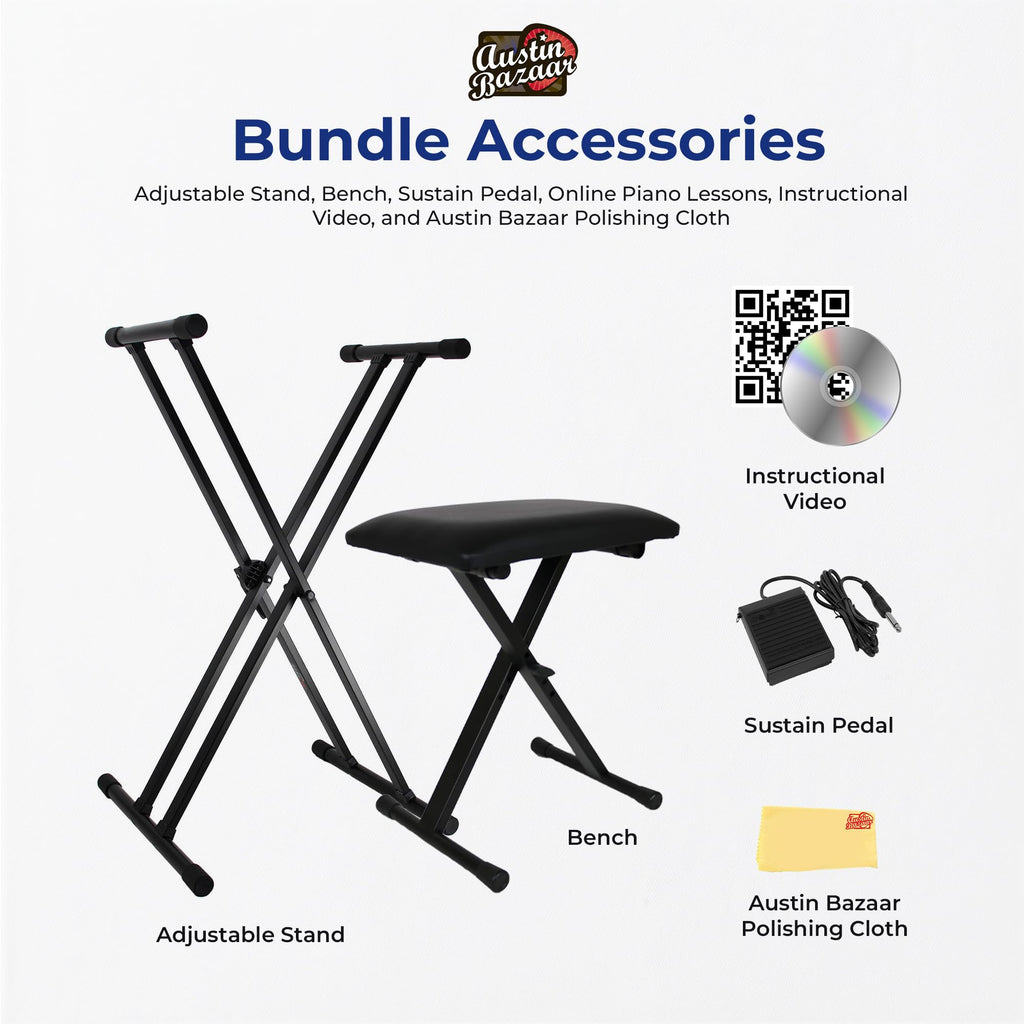 Roland FP-90X 88-Key Digital Piano - White Bundle with KSC-90 Stand, Three Pedal Unit, Bench, Online Lessons, Instructional DVD, and Austin Bazaar Polishing Cloth