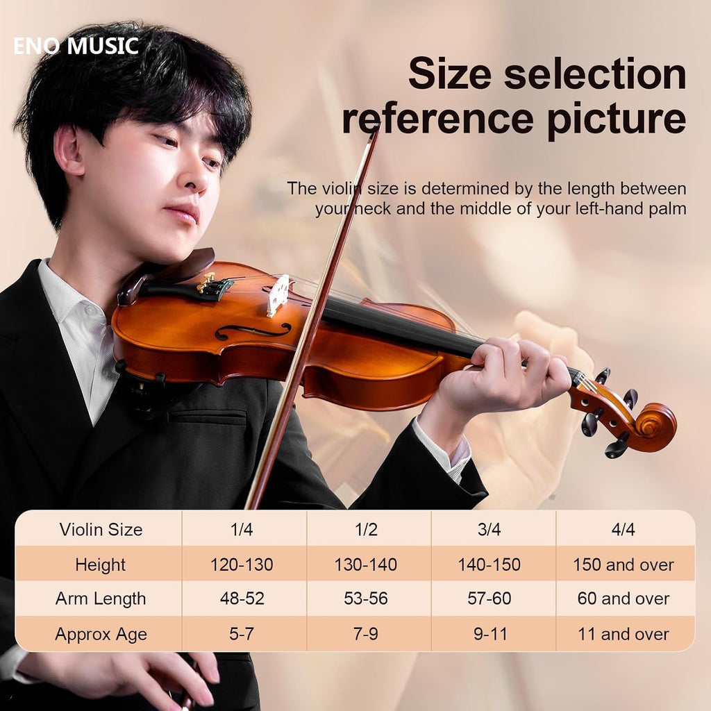 ENO MUSIC 4/4 Full Size Violin Kit for Beginners and Adults with Violin Rosin Bow and Hard Case All the Stringed Musical Instruments Accessories Included