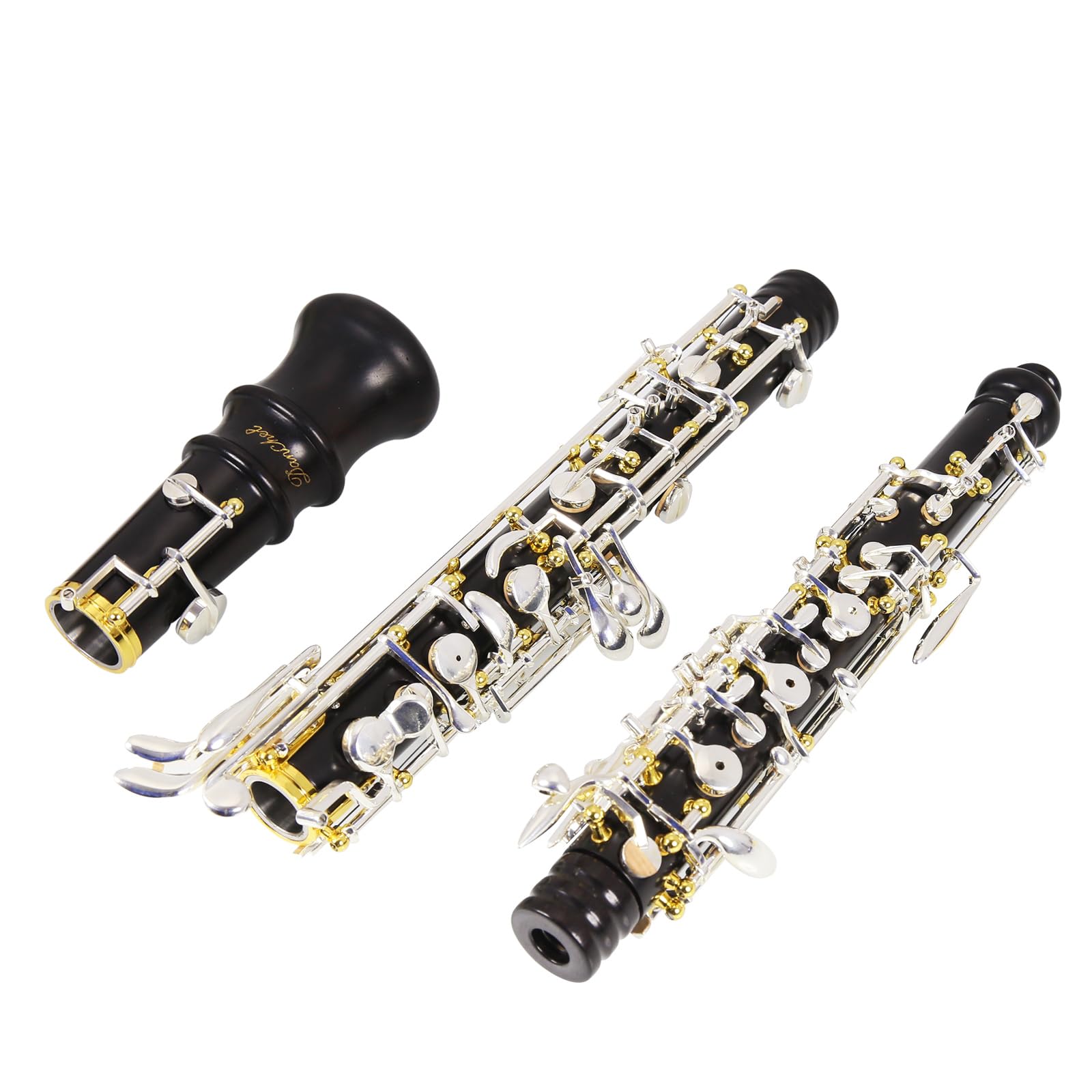 Oboe Professional Performance Level Redwood Body Silver Plated Semi Automatic C Tone with Reeds, Cleaning Cloth, Oboe Swab, Powder Paper, Absorbing Paper, Thumb Rest, Screwdriver, Gloves, Case