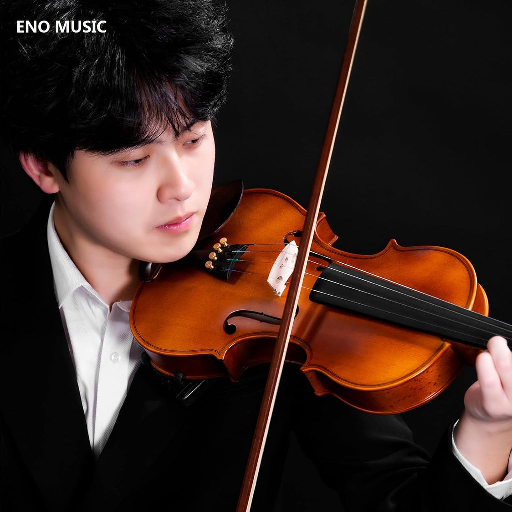 ENO MUSIC 4/4 Full Size Violin Kit for Beginners and Adults with Violin Rosin Bow and Hard Case All the Stringed Musical Instruments Accessories Included