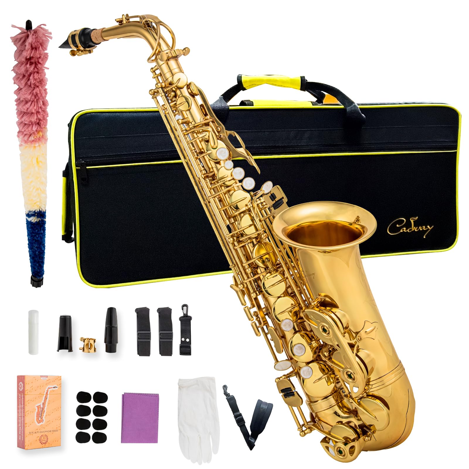 Alto Saxophone Eb beginner Saxophone includes brush canvas suitcase glove whistle piece cork plaster wipe cloth neck strap and other accessories (Gold)