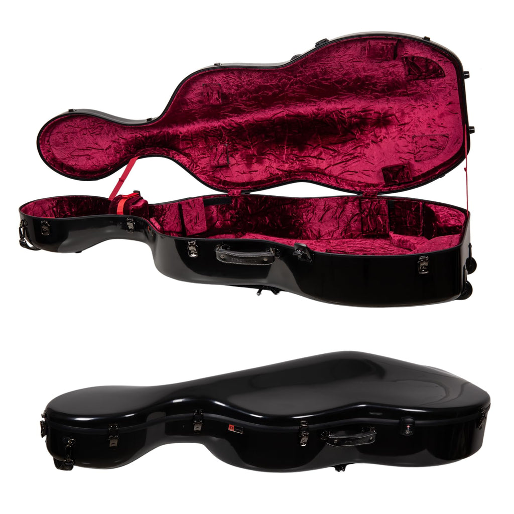 Crossrock Fiberglass 4/4 Cello Case with Wheels — Enlarged Interior Fits More Cellos | TSA Lock, Backpack Straps, Music Pouch & 3 Handles | Waterproof Hardshell — Black (CRF2030CEFBK)