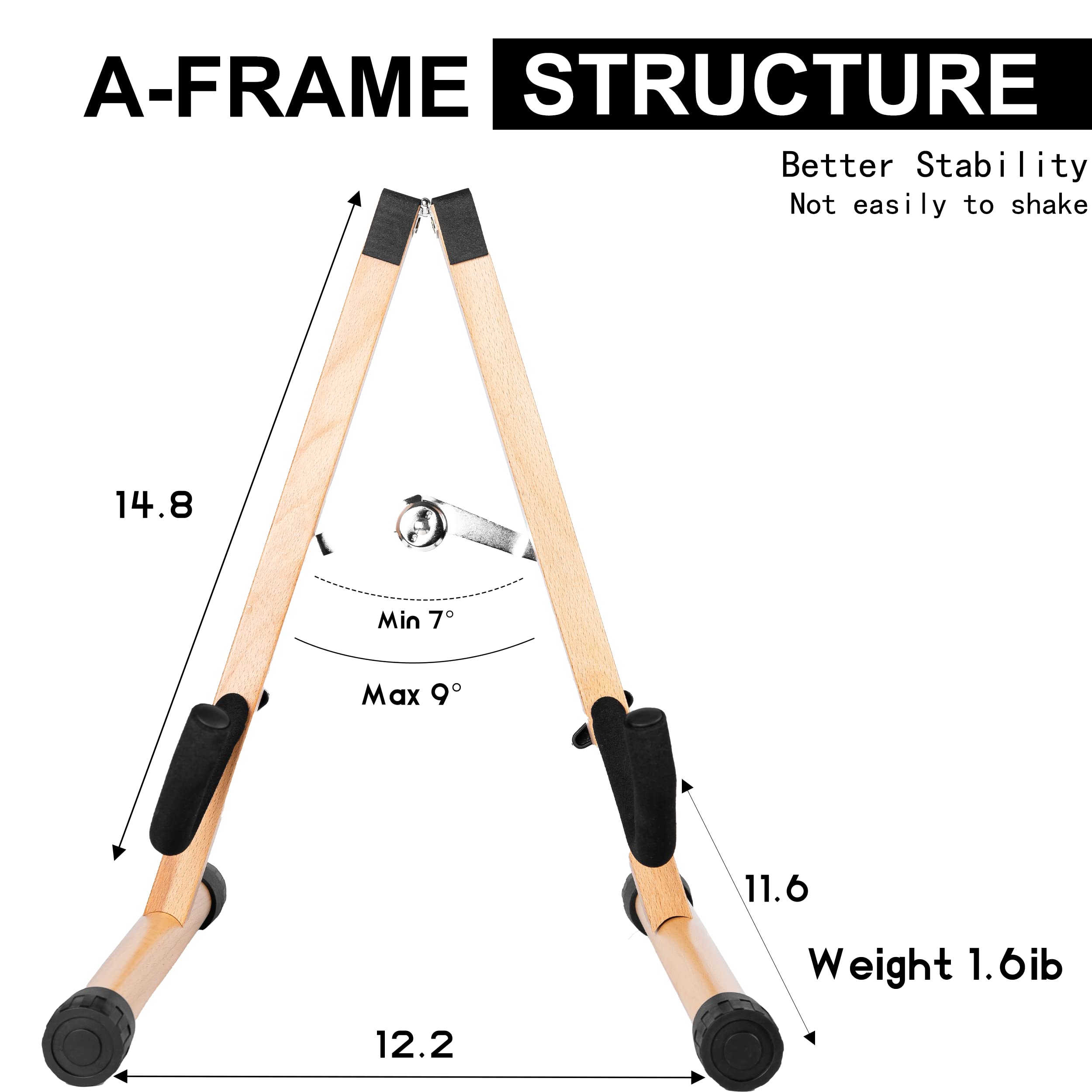 Guitar Stand,Wood Guitar Rack,A-Frame Folding Acoustic Electric Guitar Stands Floor for Bass,Cello,Banjo,Mandolin,Ukulele(Oak)