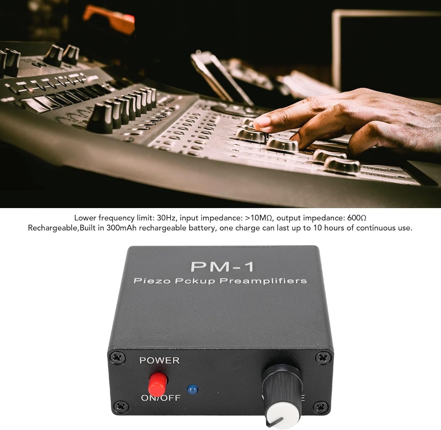 Piezo Pickup Preamp Amplifier for Guitar Cello Violin Ukulele Mandolin with Type C Charging Cable 10 Hours Battery Life