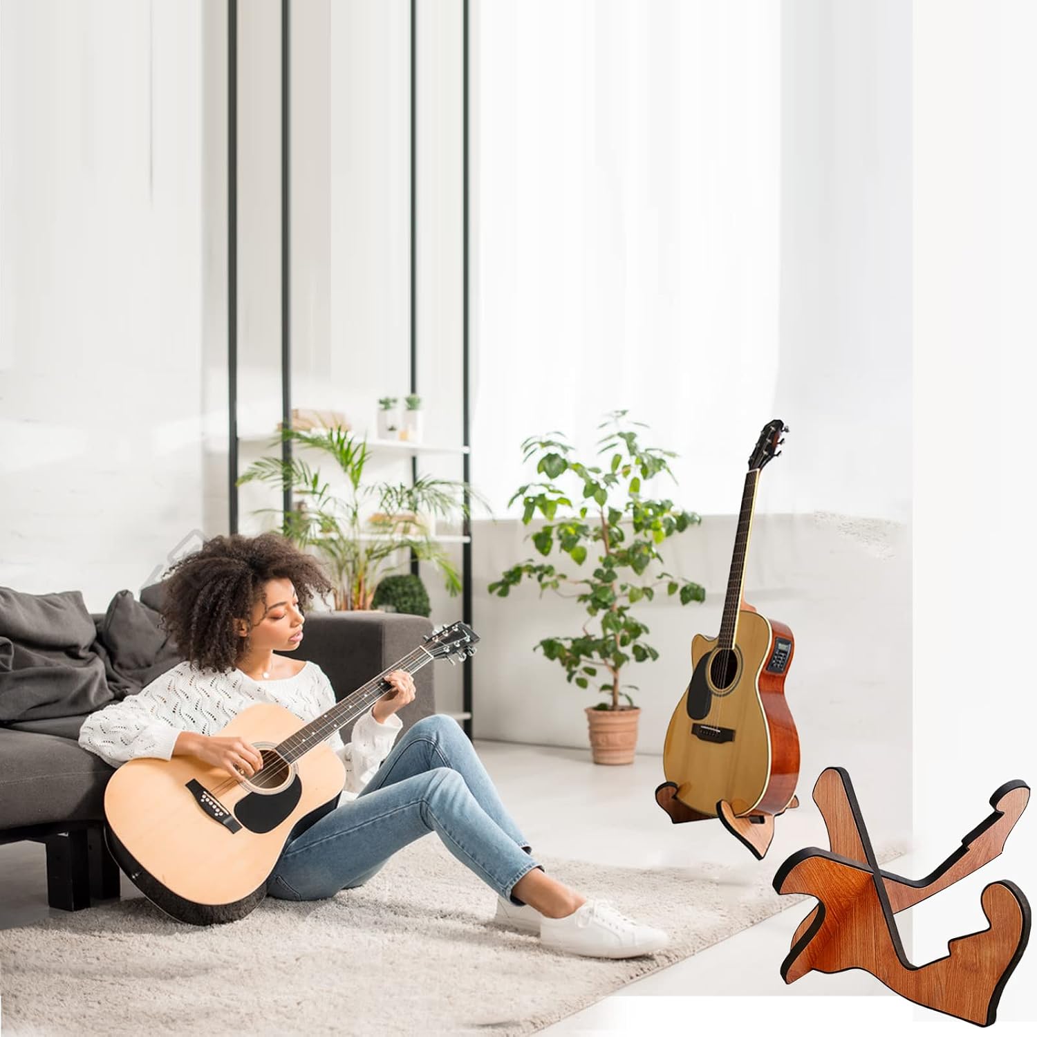 YYJ HOME Electric guitar stand, ukulele stand, acoustic guitar stand, with foam edges premium wooden guitar stand, apply to bass guitar stand for cello/mandolin/banjo/walnut