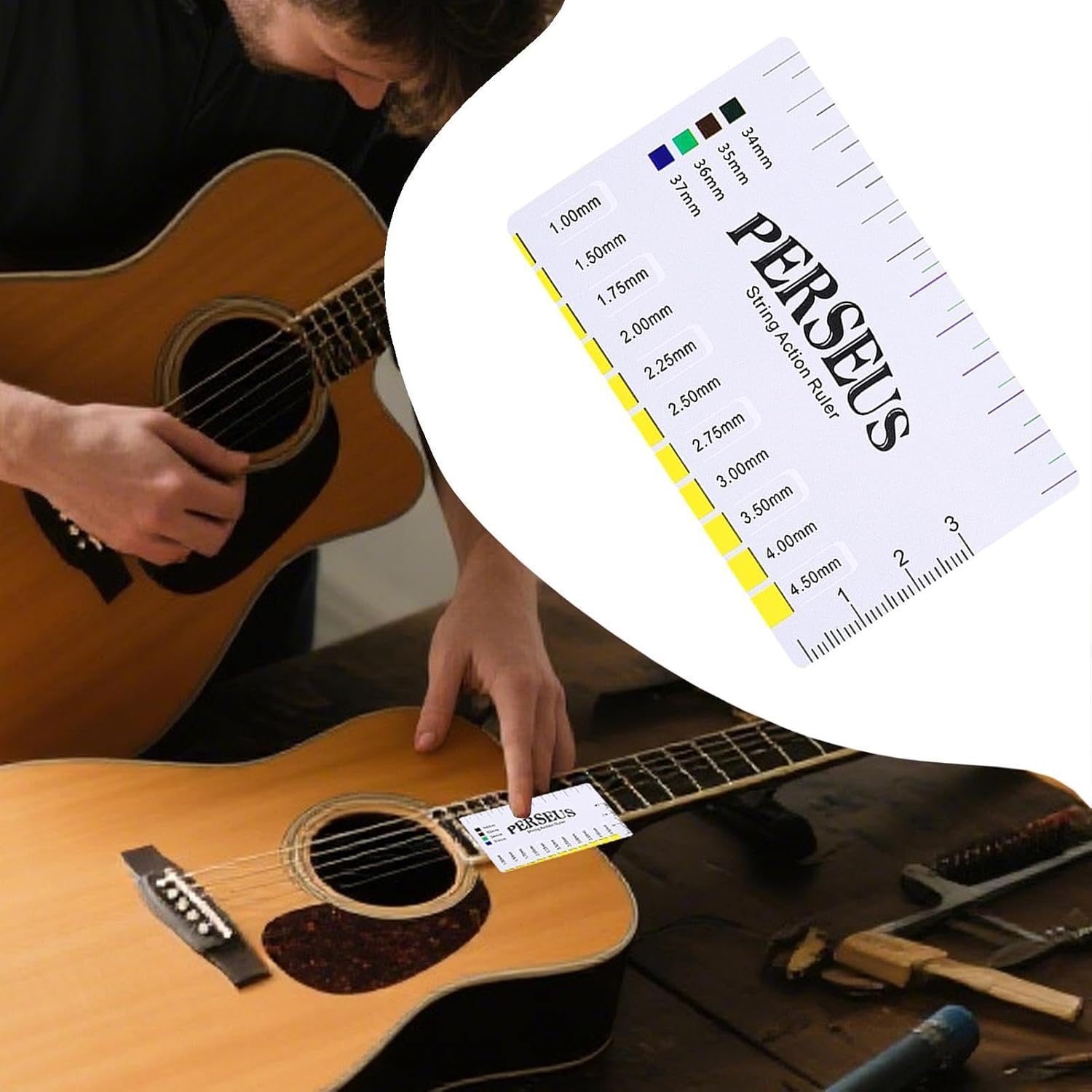 Guitar String Action Gauge - Professional Lightweight Multifunctional Measuring Gauge - Height Ruler for Guitar Strings | for Measuring Leveling Setup Maintenance Repair