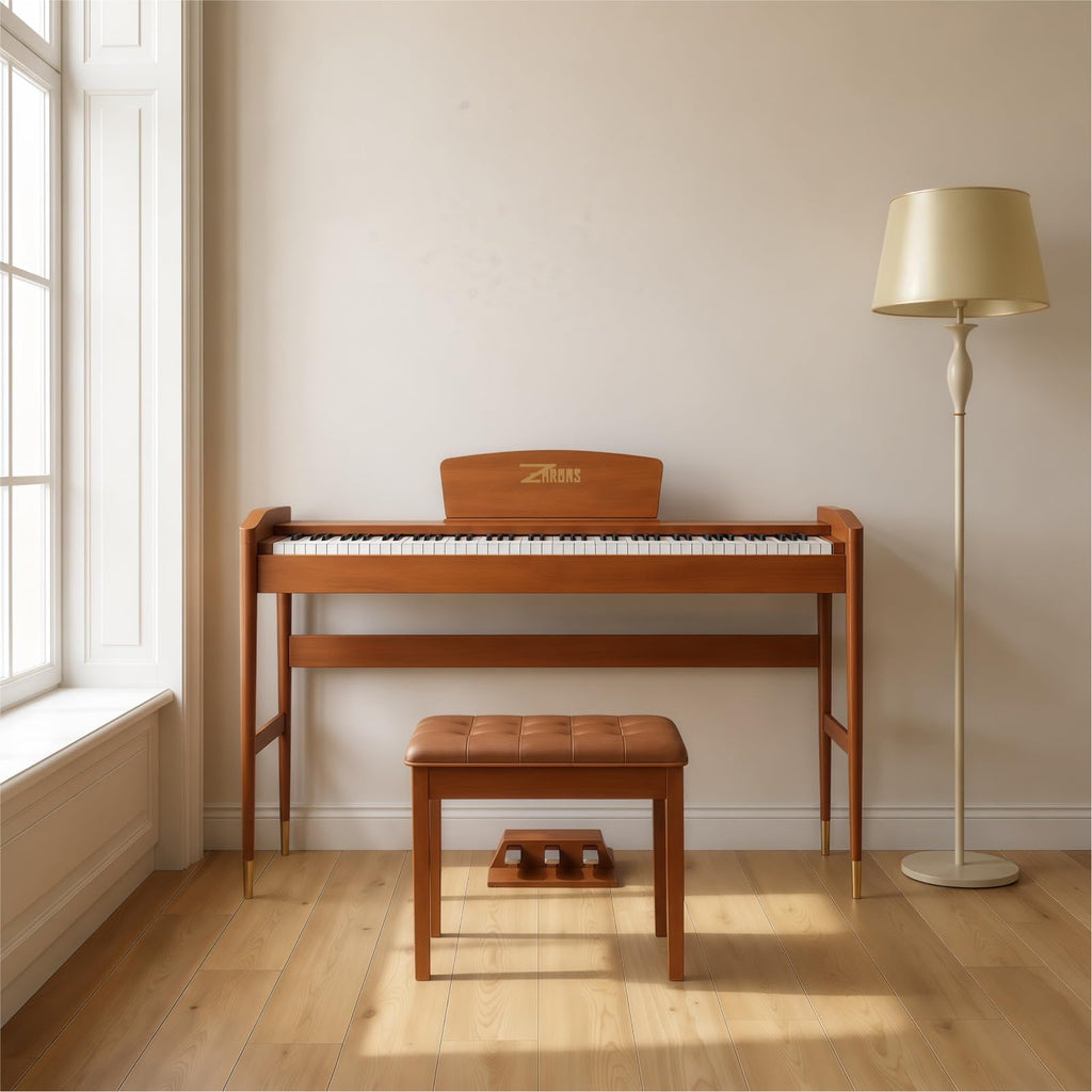 88 Key Weighted Hammer Action Digital Piano, French 5704 Chip, Solid Wood Stand, Triple Pedal, USB-MIDI, 192 Polyphony – For Adults & Intermediate