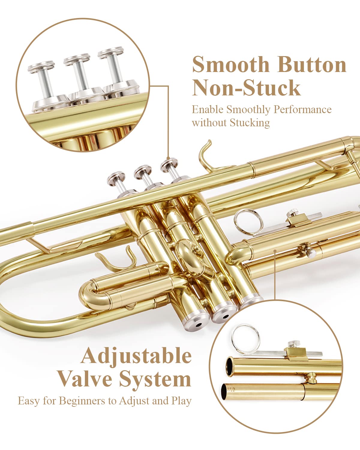 Eastar Bb Standard Trumpet Set for Beginner, Brass Student Trumpet Instrument with Hard Case, Cleaning Kit, 7C Mouthpiece and Gloves, ETR-380N, Silver