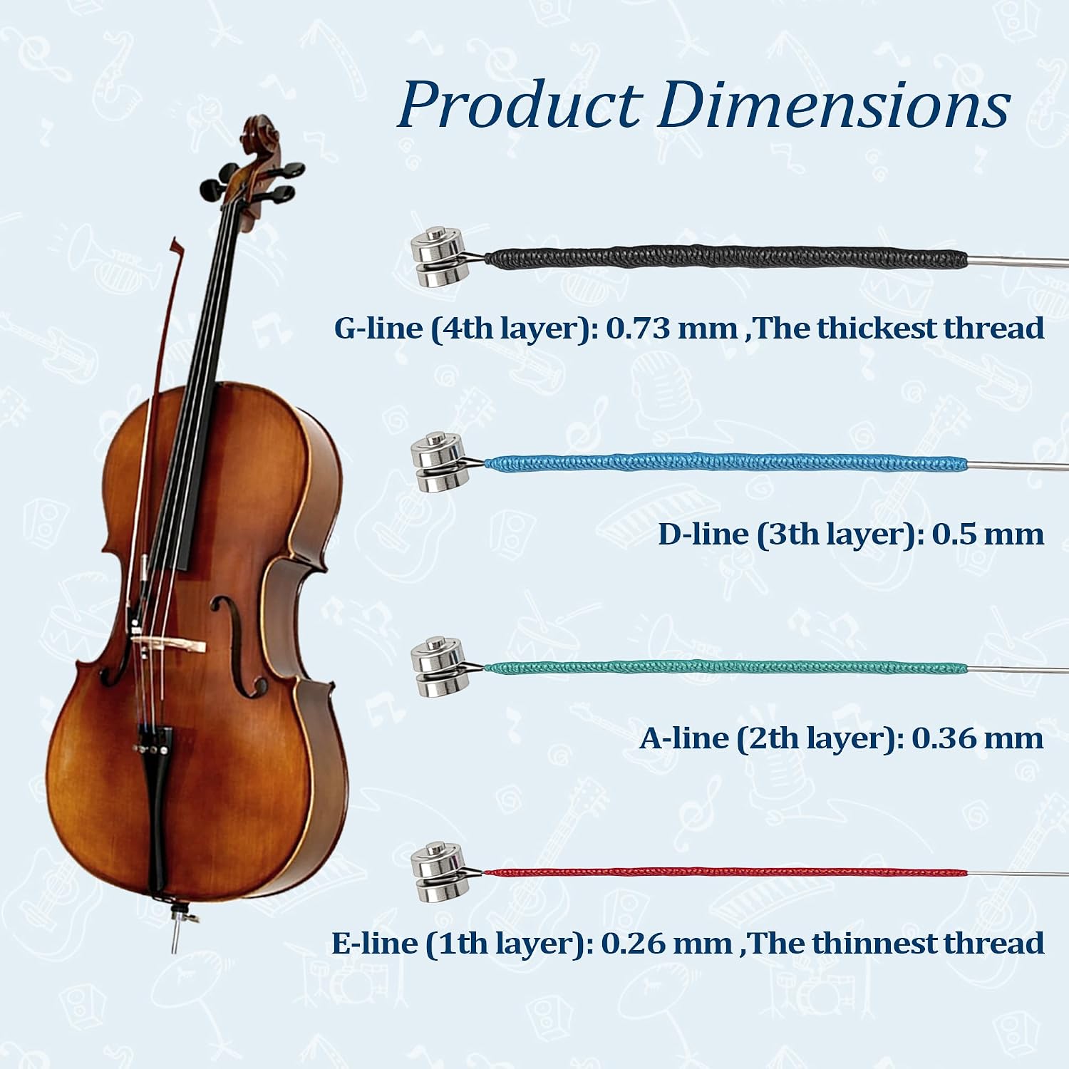 16PCS Violin Strings, Durable Carbon Steel Copper Wound with Copper-Plated Ball End, Universal Full Set for 4/4, 3/4, 1/2 & 1/4 Violins