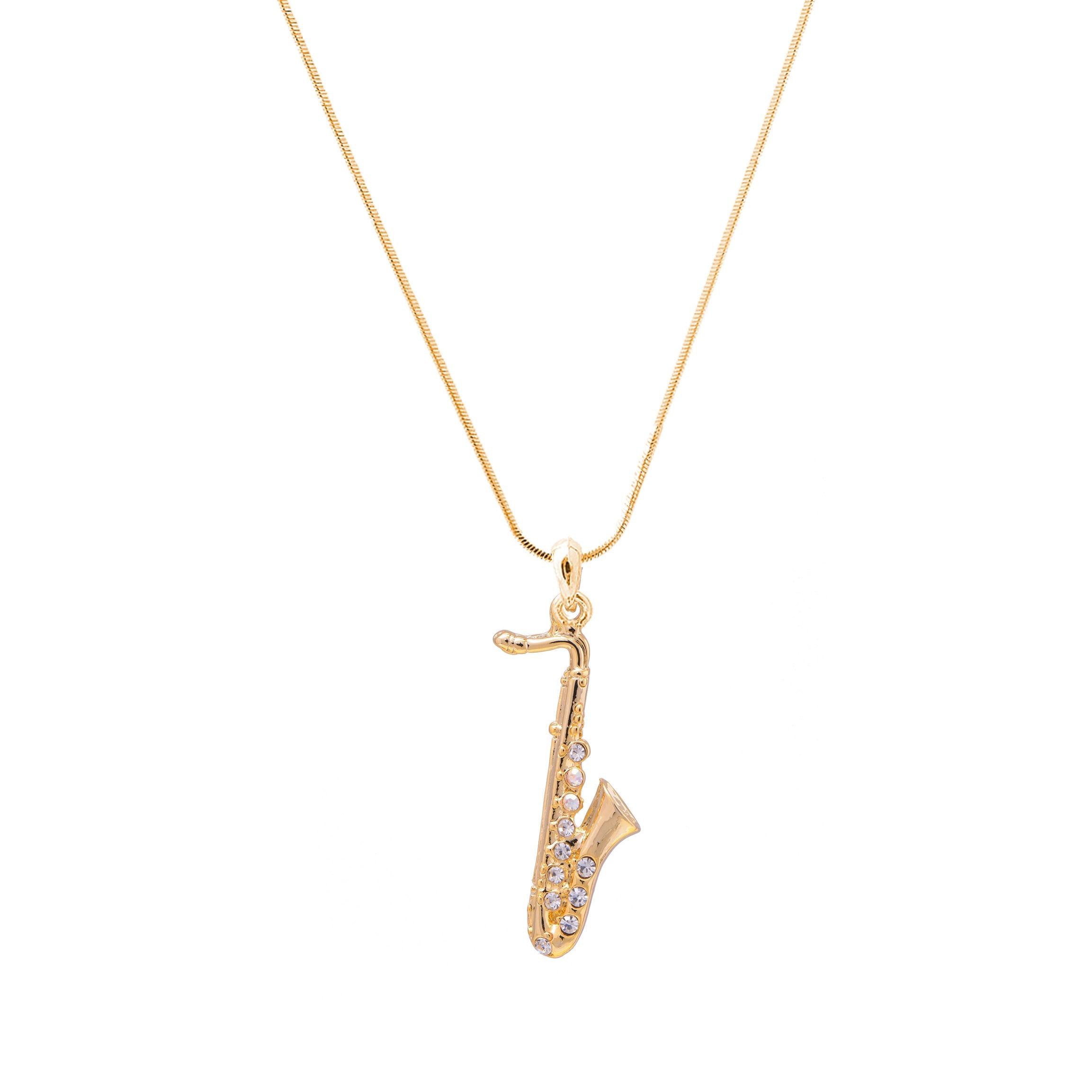 Spinningdaisy Saxophone Necklace for Women Men, Gold or Silver Plated
