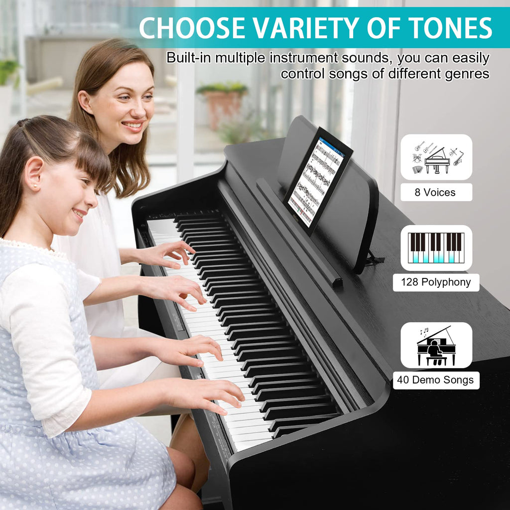 Digital Piano, 88 Key Weighted Keyboard Piano, Full-size Electric Piano Keyboard with Sheet Music Stand, Triple Pedal, Power Adapter, Supports USB-MIDI Connecting (White)