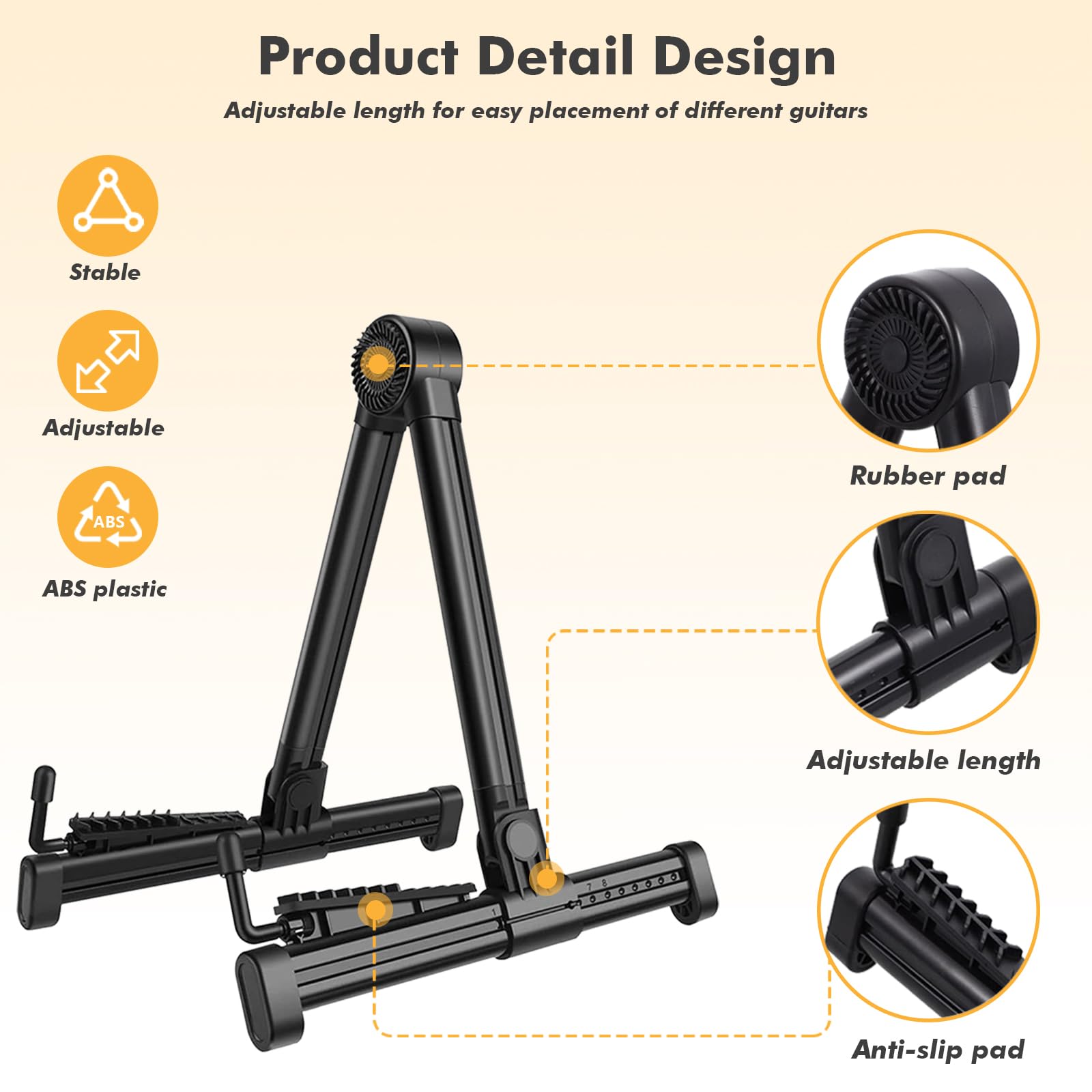 Guitar Stands 2 PACK, Plastic Lightweight A-Frame Guitar Floor Stand, ABS Guitar Rack, Foldable Guitars Holder for Bass, Banjo, Cello, Mandolin, Guitar Accessories (Black)