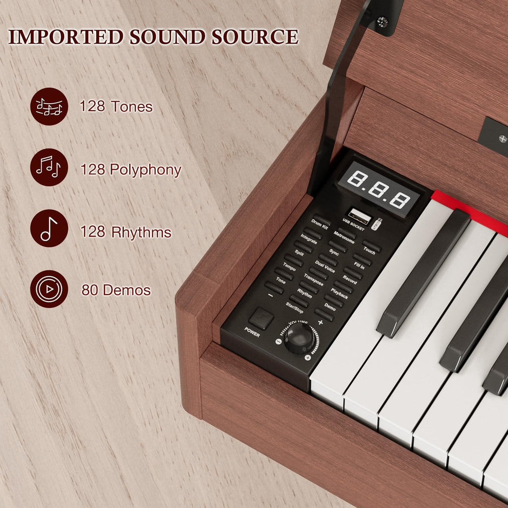 UMOMO 88 Key Weighted Digital Piano with Progressive Hammer Action, Metal Stand & Single Bench, Triple Pedals, USB MIDI, 128 Tones/Rhythms – Full Size Electric Keyboard for Beginners