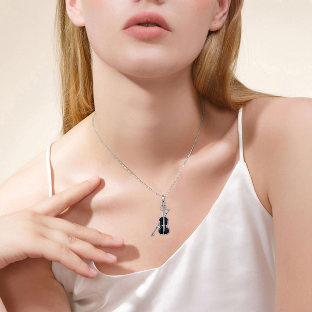 YAFEINI Violinist Cellist Gifts for Her 925 Sterling Silver Cello Violin Pendant Necklace Music Jewelry for Women Birthday Christmas Gifts