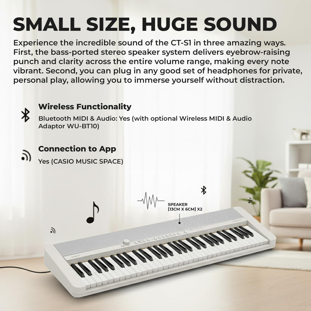 Casio CT-S1 Casiotone 61-Key Portable Keyboard - Black Bundle with Adjustable Stand, Bench, Headphones, Sustain Pedal, Instructional Book, Instructional DVD, and Austin Bazaar Polishing Cloth