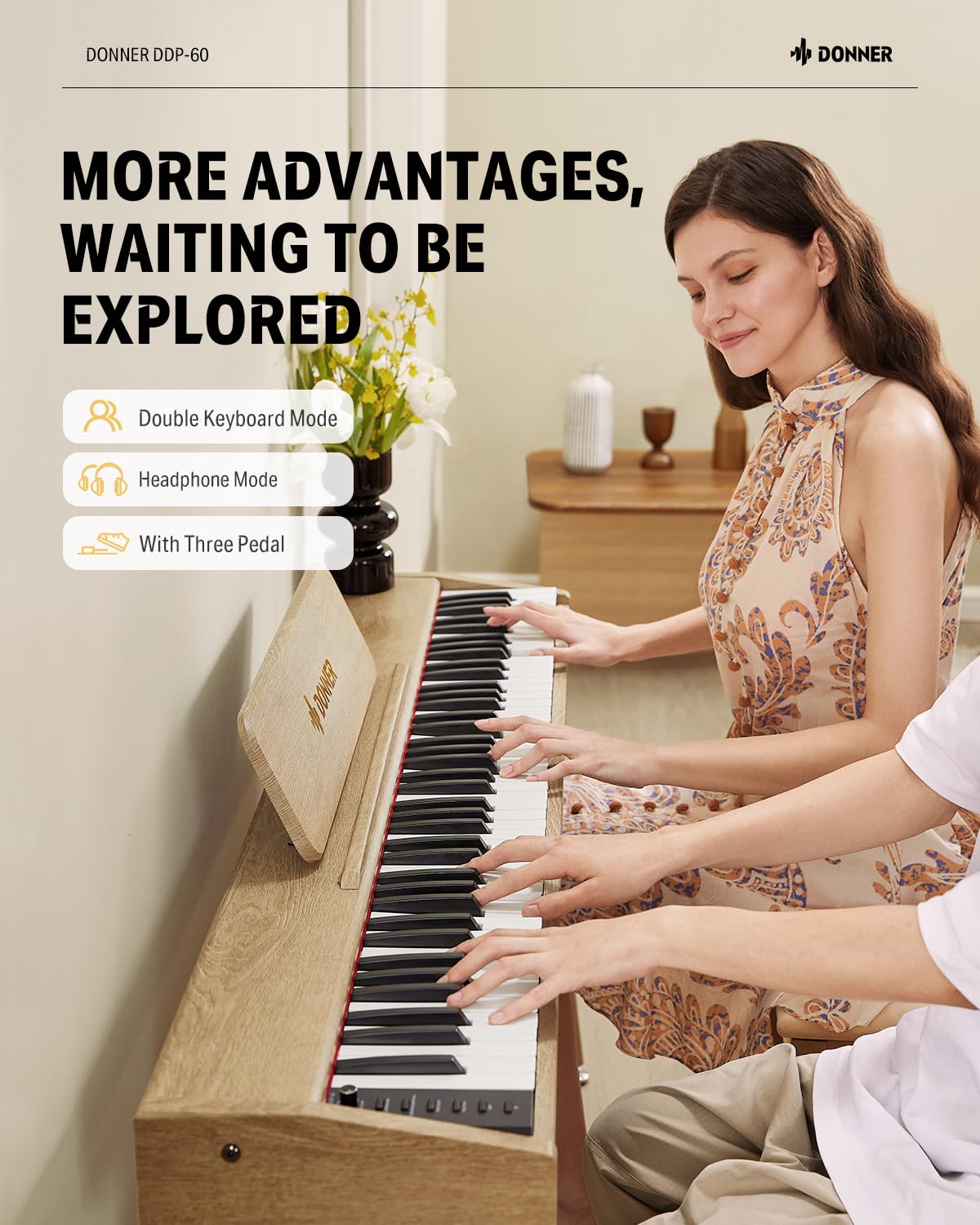 Donner OURA S100 Digital Piano with 88 Key Graded Hammer Weighted Keyboard for Beginner, Full Size Electric Piano Keyboard with Bluetooth, 3 Original Demos, LOCAL OFF, 2×10 W, Piano Three Pedal,White