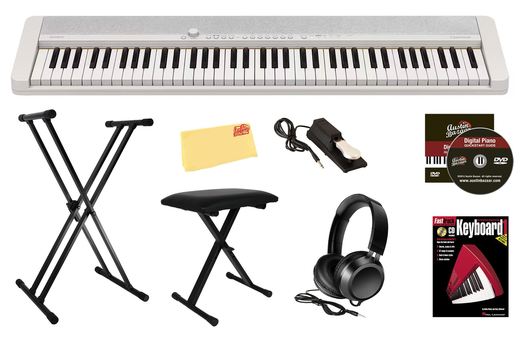 Casio CT-S1 Casiotone 61-Key Portable Keyboard - Black Bundle with Adjustable Stand, Bench, Headphones, Sustain Pedal, Instructional Book, Instructional DVD, and Austin Bazaar Polishing Cloth