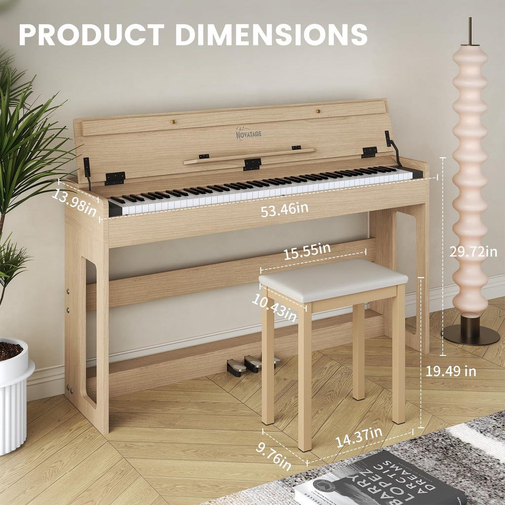 88-Key Weighted Piano Keyboard, Hammer Action Digital Piano with Speakers, Wooden Electric Piano with bench, Triple Pedal, Headphone, cover, Supports MIDI Connecting (Brown)