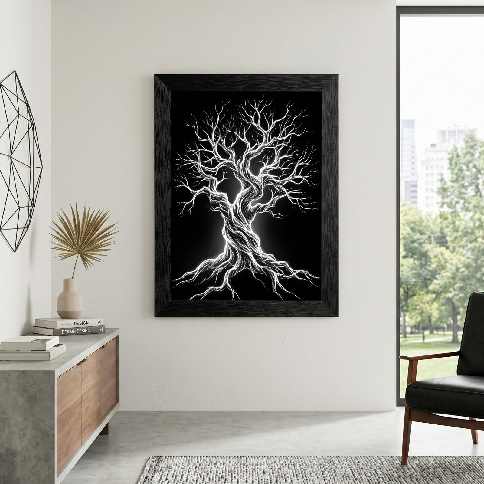 Framed Canvas Wall Art Minimalist Abstract Cello Musical Instrument Electric White Glowing Lines on Black Canvas Print Poster Black Frame Wall Decor for Music Room Studio Modern Art, Inch 24x36